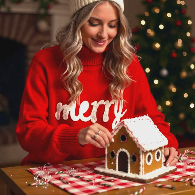 Red Merry Puff Print Sweater