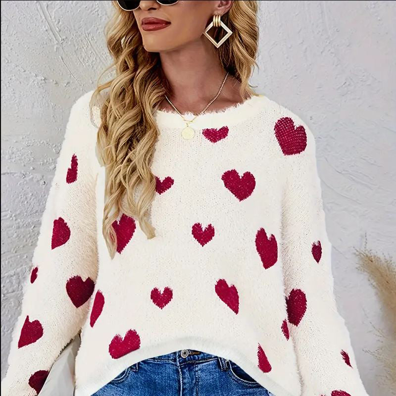 Heart Pattern Knitted Pullover Top