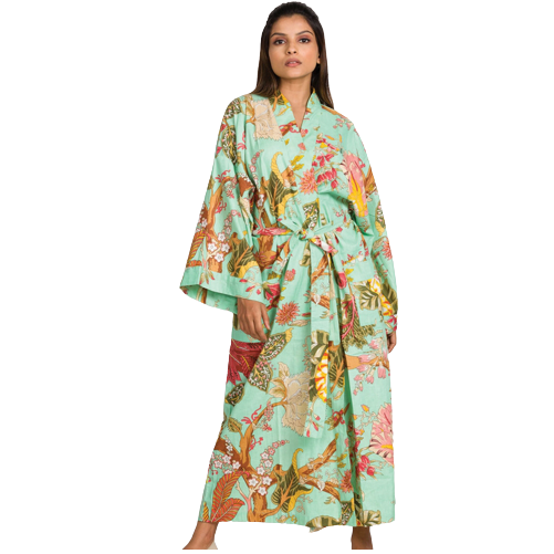 Handmade Long Kimono Robes - Sea Green