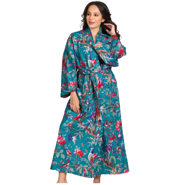 Handmade Long Kimono Robes - Teal & Rose